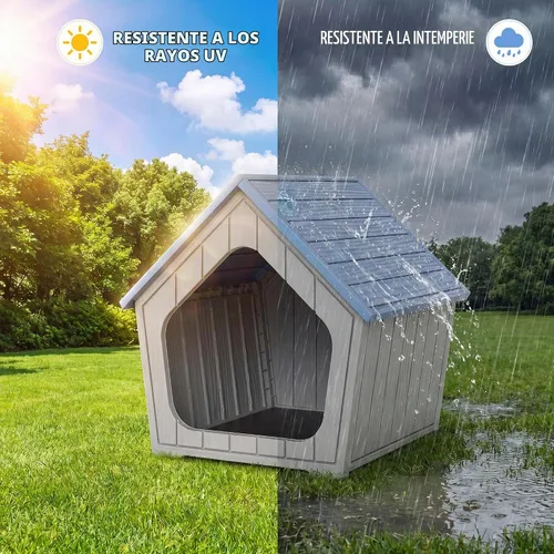 Vista 4 de Casa para perros para interiores y exteriores (azul, 23.43 pulgadas de largo x 22.64 pulgadas de ancho x 22.8 pulgadas de alto)