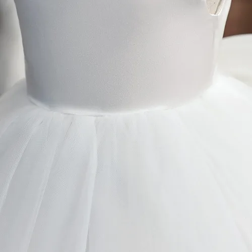 Vista 4 de NNJXD - Vestido de princesa de tul y manga larga de princesa para niña, niña pequeña y bebé, vestido floral de boda para niña