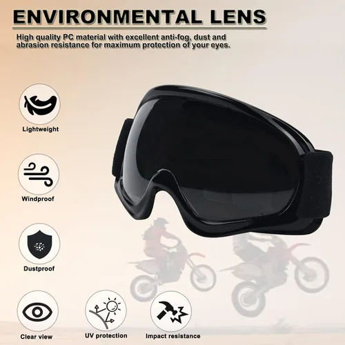 Vista 4 de Gafas de Dirt Bike para Niños Resistentes a Impactos Ajustables para Jóvenes ATV Motocicleta Todoterreno Conducción Motocross Carreras Ciclismo Negro