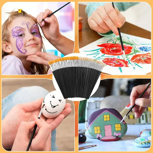 Vista 6 de AROIC Pinceles de Pintura Pequeños a Granel, 160 Piezas Pinceles de Pintura de Cerdas de Nailon Negro para Niños Punta Plana Redonda Juego
