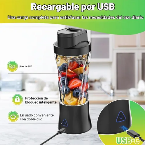 Vista 6 de Licuadora portátil, licuadora personal de 360 W, batidos y licuados