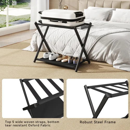Vista 3 de IBUYKE TLR002B - Portaequipajes para todos los tamaños de maleta, soporte plegable para maleta con estante de almacenamiento de tela, fácil