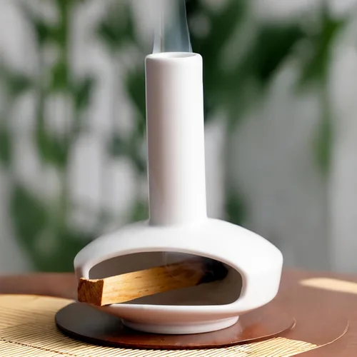 Vista 9 de MOUGIGI Soporte de Palo Santo Hecho a Mano y Quemador de Conos de Incienso - Elegante Accesorio para Limpias de Salvia con Capacidad para Rituales