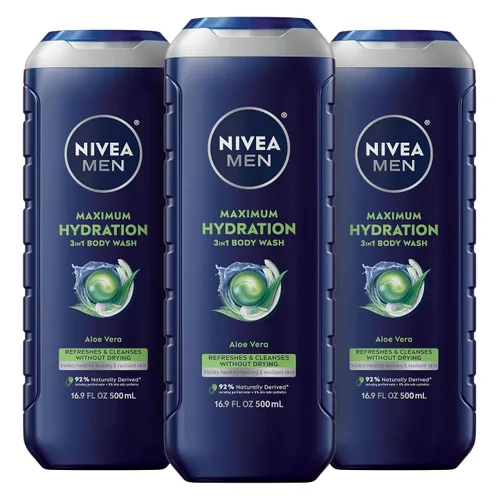 Vista 13 de Nivea Men Gel de baño de máxima hidratación para piel seca, enriquecido con aloe vera, gel de baño hidratante 3 en 1, cara y cabello, sin parabenos