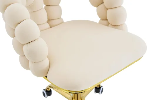 Vista 7 de Velvet Swivel Desk Chair with Bubble Back, Adjustable Height Computer Chair with Gold Metal Base, Modern Rolling Vanity Chair for Home Office (Beige)