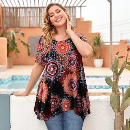 Vista 4 de LARACE - Camiseta tipo túnica con vuelo para mujer, de ajuste suelto y cómodo, favorecedora a la silueta