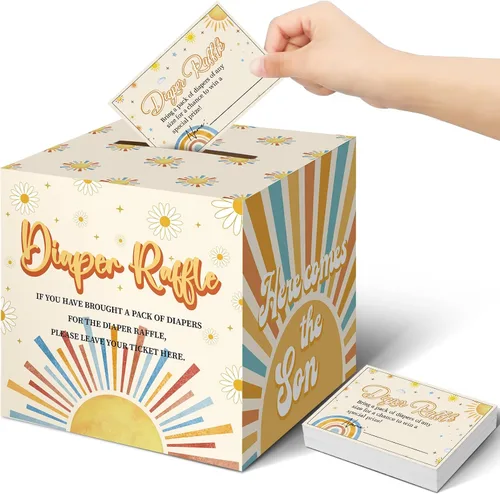 Vista 24 de Teling 51 boletos para rifas de pañales con caja de tarjetas, decoración de baby shower, caja de revelación de género para fiesta de rifas