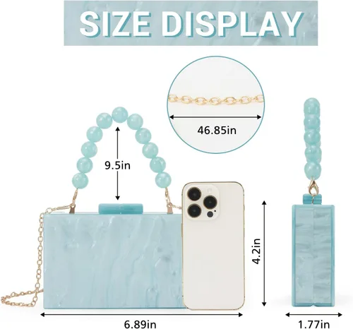 Vista 2 de Fecialy Bolso de mano de acrílico para mujer, bolso de noche con cuentas, bolso de mano de mármol, bolso formal para fiesta, novia, boda, bolso