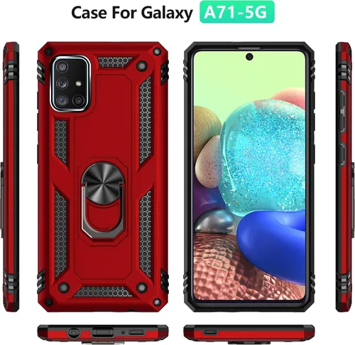 Vista 3 de Funda para Samsung A71 5G, Galaxy A71 5G, funda PUSHIMEI de grado militar resistente con protector de pantalla HD, anillo magnético con soporte