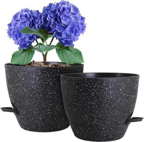 Vista 17 de Macetas de 8 pulgadas con riego automático, juego de 2 macetas de plástico con agujeros de drenaje de malla para plantas de jardín y flores, macetas
