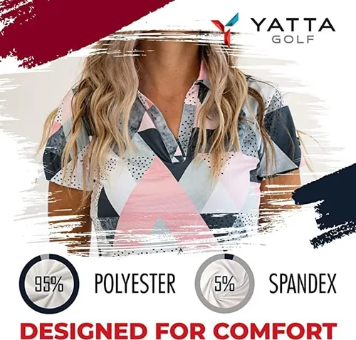 Vista 5 de YATTA Golf Polo de golf prémium para mujer, secado rápido, resistente a las arrugas y absorbe la humedad, trajes de golf para mujer