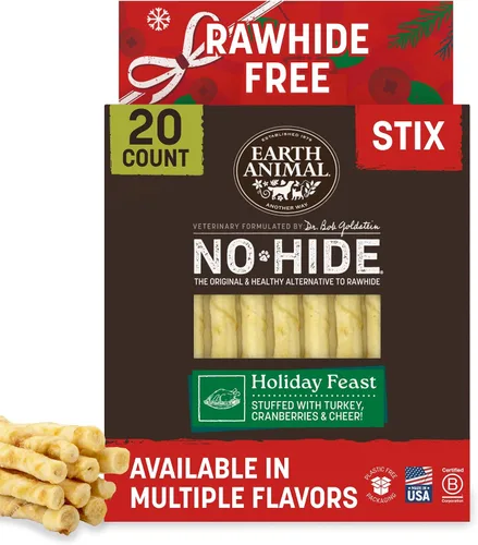 Vista 13 de Earth Animal No Hide Stix - Palitos masticables sin cuero de larga duración para perros pequeños, sabor a carne de res - Paquete de valor de 20