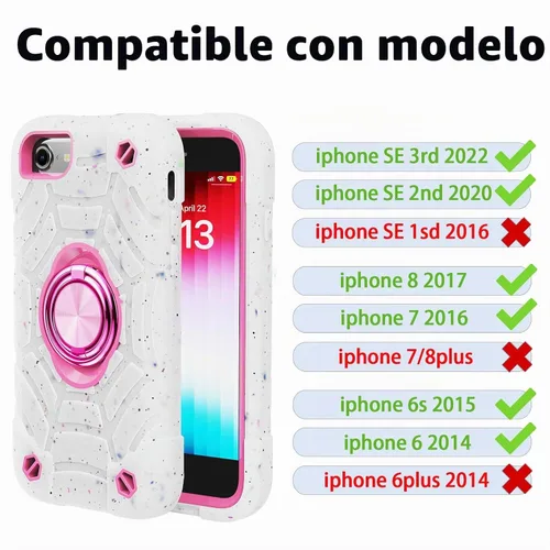 Vista 2 de KCJ Funda para iPhone SE 2022/2020, iPhone 8/7/6/6S, con [2×Protectores de Pantalla][Soporte de Anillo] Silicona Suave+PC Duro Protección Completa