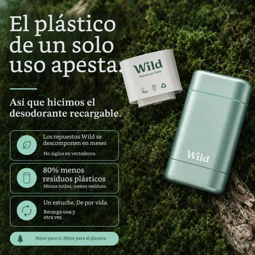 Vista 8 de Wild - Kit de inicio recargable de desodorante con estuche de agua y recarga perfumada de pomelo rosa y lima 1.4oz - Sin aluminio - Protección