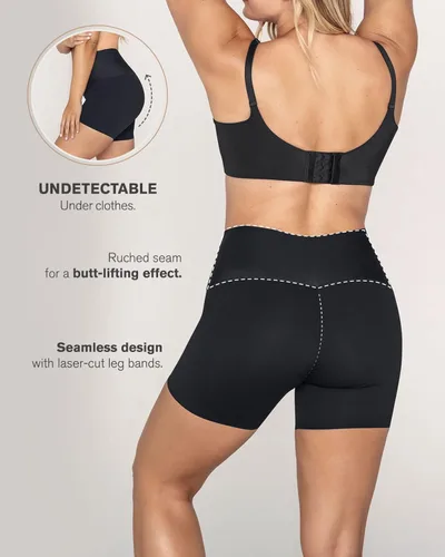 Vista 5 de Leonisa Stay-in-Place - Pantalones cortos sin costuras para mujer, cintura alta, control de abdomen