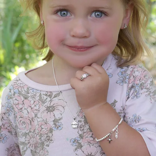 Vista 3 de Pulsera de niña chapada en oro de 14 quilates con encanto de cruz infinita para niñas bautizos, bautizos, primera comunión y regalo de recuerdo