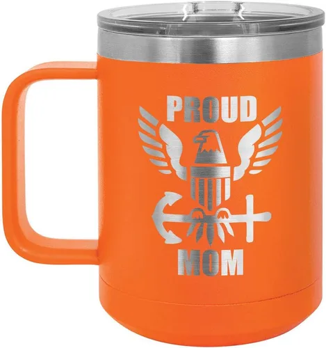 Vista 18 de PROUD NAVY MOM BLACK Taza de café de 15 oz con tapa deslizante Taza de café de viaje aislada Ideas de regalos del día de la madre de hijo o hija