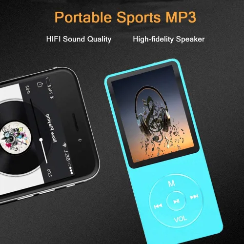 Vista 3 de Reproductor de MP3, reproductor de música con tarjeta micro SD de 16 GB, altavoz integrado/foto/reproducción de video/radio FM/grabadora