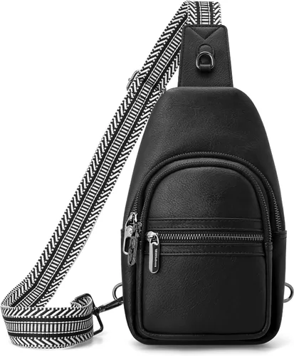 Vista 9 de Riñonera antirrobo para mujer, pequeña cangurera de piel Negro-b