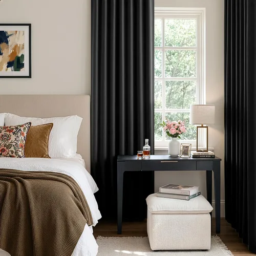 Vista 6 de ANRODUO Juego de 2 cortinas con bloqueo de luz del 99%, cortinas de 84 pulgadas de largo, cortinas negras para dormitorio, cortinas con aislamiento