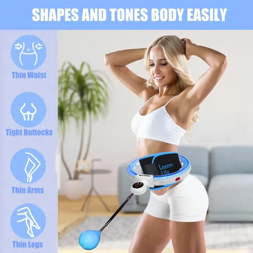 Vista 2 de Leann L!fe U5 Smart Weighted Hula Hoop with Counter –16 Knots, 28"–46" Adjustable Infinity Hoop Plus Size, Quiet Rubberized Wheels, Ab Workout