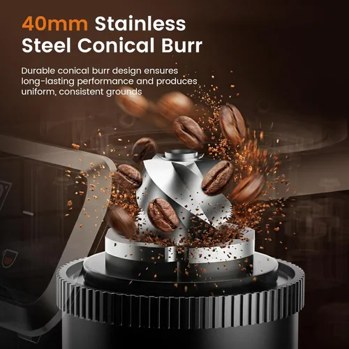 Vista 4 de Molinillo de café eléctrico, molinillo de granos de café Emojoy con 30 ajustes de molienda, molinillo de café con pantalla táctil para uso