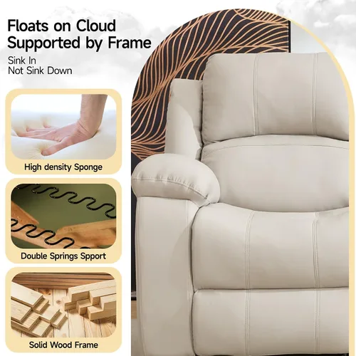 Vista 5 de Sofá reclinable de dos plazas de cuero, sofá reclinable de 2 plazas para sala de estar, sofá para cine en casa (Sofá de dos plazas, Beige)