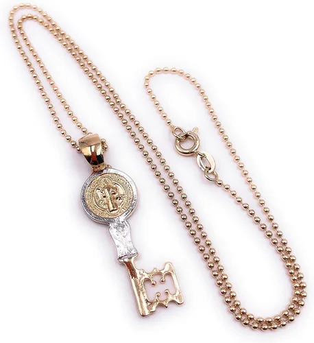Vista 5 de San Benito chapado en oro y plata de 1,6 pulgadas cadena de bolas unisex
