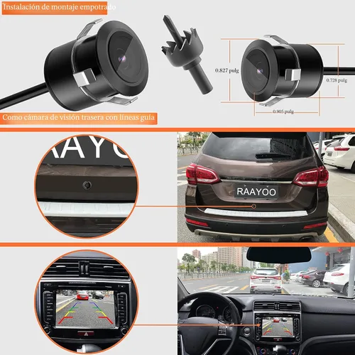 Vista 6 de Cámara de reserva inversa, RAAYOO L002, ángulo de visión amplio de 170 grados, 2 en 1, universal para coche, cámara de visión