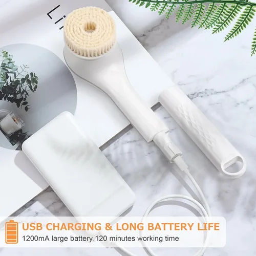 Vista 5 de Cepillo corporal eléctrico recargable para ducha, cepillo de baño exfoliante de mango largo para ducha, aplicador de loción para la espalda