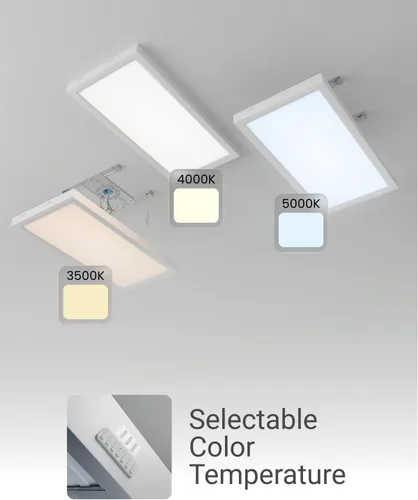 Vista 3 de Sunco Paquete de 6 Luces de Panel Plano LED de 1x2, CCT Dual Seleccionable 3500K/4000K/5000K y Potencia Seleccionable 16W/18W/20W, 2000 LM, Triac