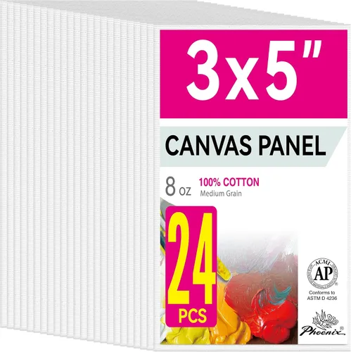 Vista 19 de PHOENIX Paneles de Lienzo Pequeños para Pintura de 3x5 Pulgadas, Paquete de Valor de 12 Unidades - 8 Oz Triple Imprimado 100% Algodón Libre de Ácido