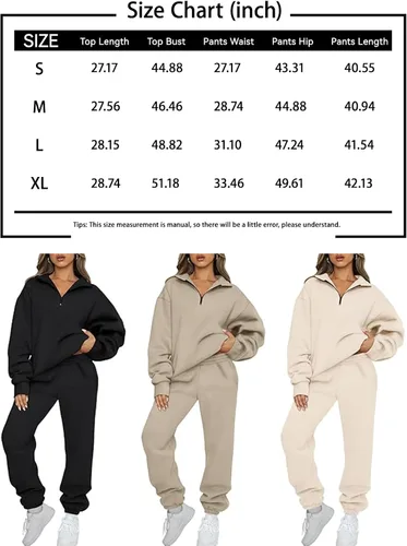 Vista 7 de AUTOMET Conjunto deportivo de 2 piezas para mujer, manga larga, media cremallera y pantalones deportivos holgados con bolsillos