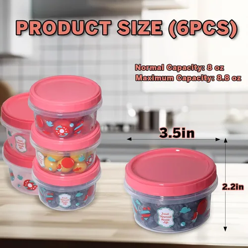 Vista 2 de Recipiente pequeño de 8 onzas con tapas, paquete de 6 recipientes apilables para almacenamiento de alimentos, contenedor de plástico reutilizable