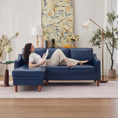 Vista 73 de Kingfun Sofá en Forma de L de 88", Sofá Seccional de Chenilla, Sofás Modernos de Mediados de Siglo con Marco de Madera Maciza para Sala de Estar