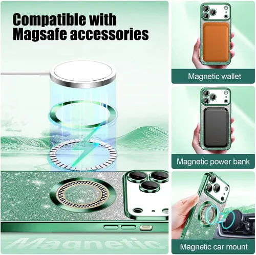 Vista 245 de Misscase Funda magnética con purpurina para iPhone 11 compatible con MagSafe, protección completa, delgada, a prueba de golpes, antiarañazos