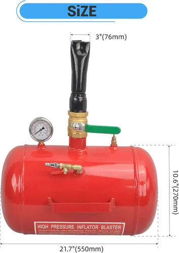 Vista 6 de Asentador de talón de neumático de aire de 5 galones, herramienta explosora de 110 PSI para asentar inflador de neumáticos con medidor por GESEXI