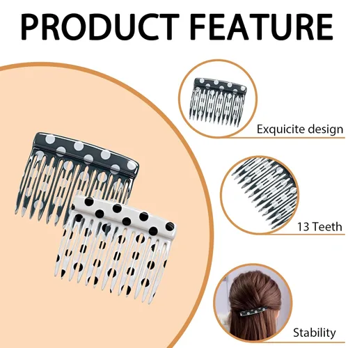 Vista 4 de 2 peines laterales franceses para mujer, accesorios para peinar el cabello, pinzas decorativas para el cabello (lunares)