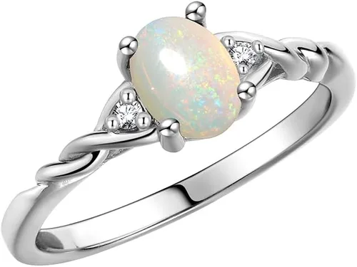 Vista 3 de Rylos Anillo clásico de plata de ley con piedra natal, piedra preciosa ovalada de 0.276 x 0.197 in y diamantes genuinos, joyería para mujer, tallas
