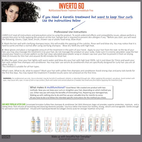 Vista 9 de INVERTO 60 Advanced Gel Complex Brazilian Keratin Hair Blowout Treatment Formaldehyde Free Straightening Smoothing and Repair Damaged Hair Keratin