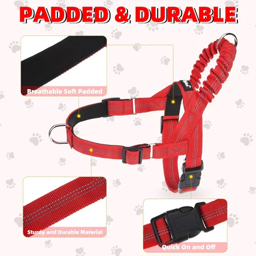Vista 6 de PUPTECK Arnés sin tirones para perro de tamaño mediano, ajustable con chaleco reflectante para mascotas con asa de bungee, a prueba de escapes y sin