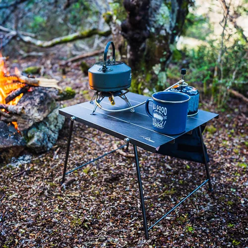Vista 2 de Flexifold - Mesa de campamento de aluminio ultraligera, mesa de campamento plegable portátil, pequeña mesa auxiliar para exteriores con bolsa