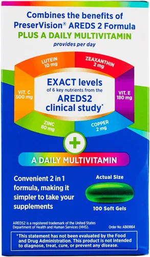 Vista 2 de Bausch & Lomb PreserVision - Vitamina mineral para ojos, 100 geles blandos (paquete de 2)