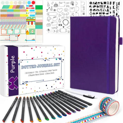 Vista 11 de feela Kit de Diario con Puntos, Cuaderno Planificador de Tapa Dura con Cuadrícula de Puntos para Principiantes Mujeres y Niñas, Toma de Notas