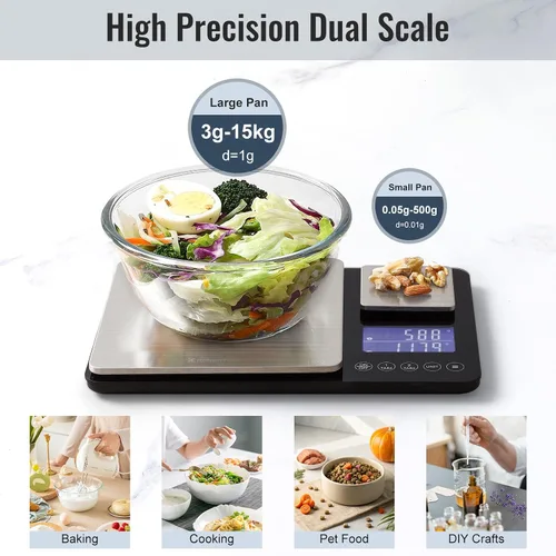 Vista 2 de KitchenTour - Báscula digital de alimentos para cocina, 0.001 oz/33 libras, doble plataforma, báscula de cocina inteligente de precisión
