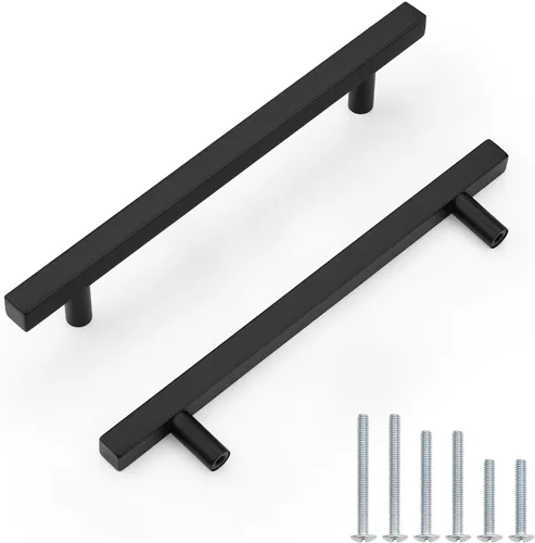 Vista 32 de Probrico Paquete de 5 manijas de gabinete, color negro, 2-1/2 pulgadas (2.520 in), barra cuadrada en T, manijas de gabinete de cocina, tiradores