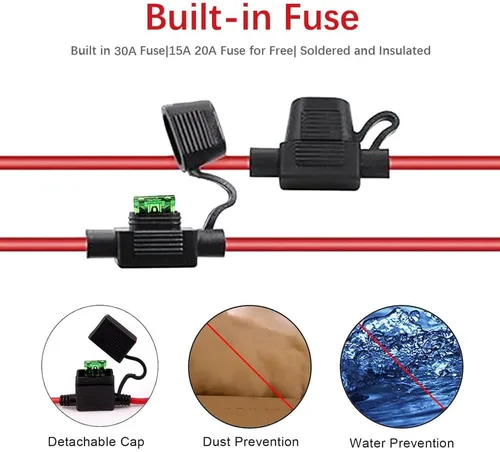 Vista 3 de Paquete de 2 conectores solares de 12 AWG 45 A a terminal de junta tórica, cable de soporte de fusible dual compatible con puerto de conector