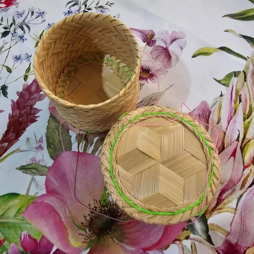 Vista 6 de Cesta de arroz pegajosa Contenedor pequeño Kratip Tazón para servir tailandés Arroz de bambú Tailandés Laos Tejido Tradicional Wickerwork Servir