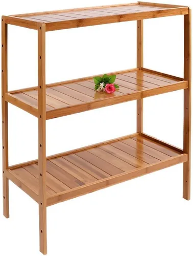 Vista 23 de Estante de almacenamiento de madera maciza con estantes ajustables, estante de almacenamiento de bambú de varios niveles para cocina, sala de estar
