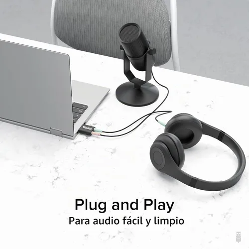 Vista 4 de Enchufable USB adaptador de audio con 3.5 mm Altavoz/Clavijas para audífonos y micrófono